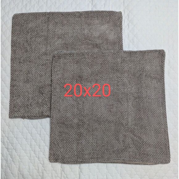 🛋️ Chenille Velvet Throw Pillow Covers 20x20 – Set of 2 (Gray-Beige) - Picture 6 of 6